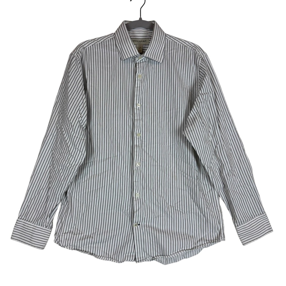 Banana Republic Dress Shirt Mens Medium 15-15.5 White Stripe Regular Fit Cotton
